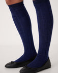 Tip Toe Knee High Sock - Sapphire / Creme Trim