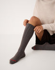 Tip Toe Knee High Sock - Grey / Cherry Trim
