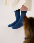 Tip Toe Crew Sock - Lake Blue / Cherry Trim