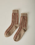 Possum Merino Socks Striped - Natural & Crimson