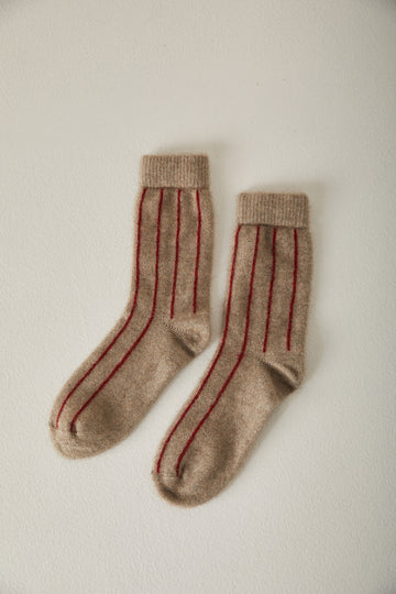 Possum Merino Socks Striped - Natural & Crimson
