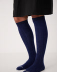 Tip Toe Knee High Sock - Sapphire / Creme Trim
