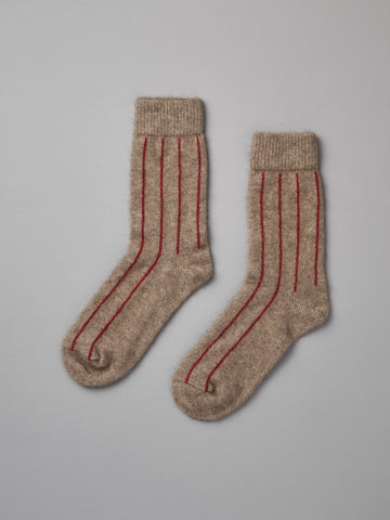 Possum Merino Socks Striped - Natural & Crimson
