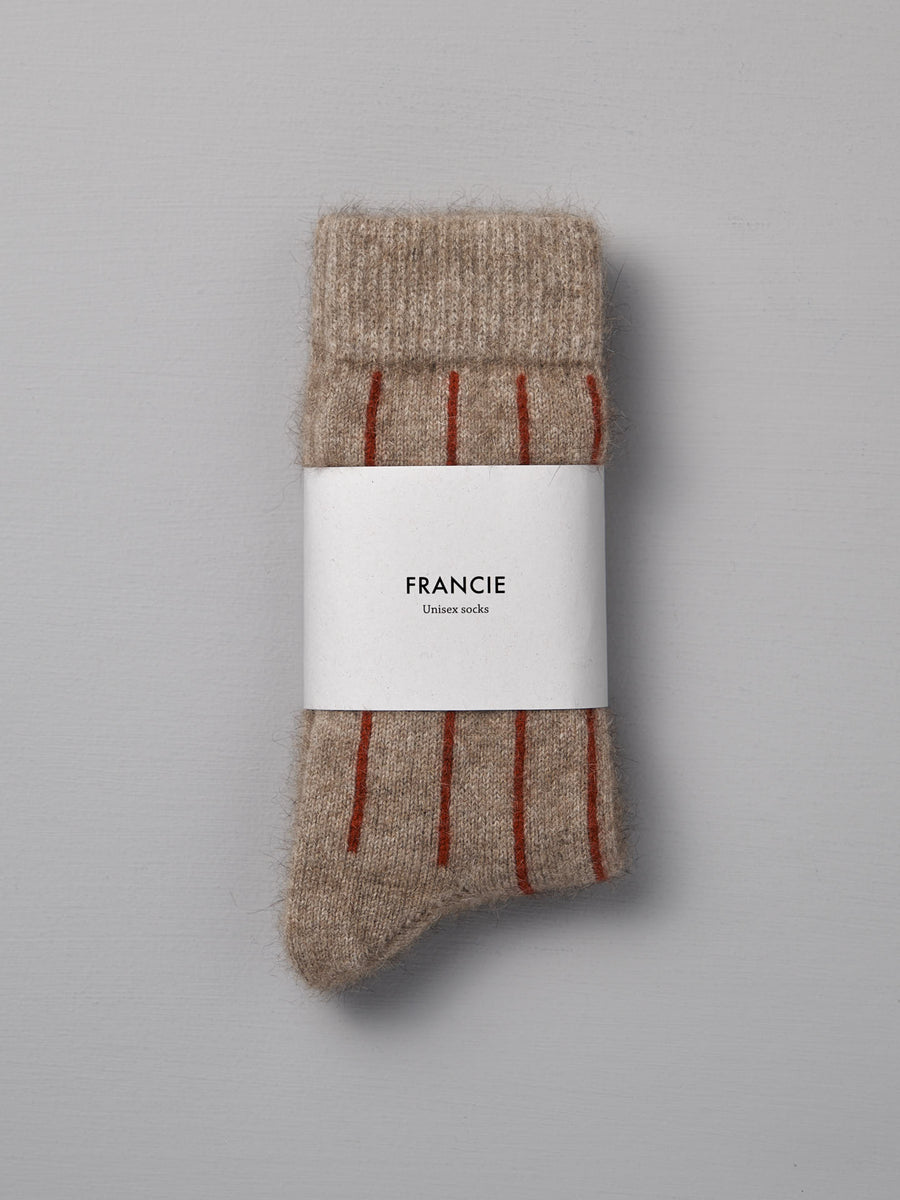 Possum Merino Socks Striped - Natural & Crimson
