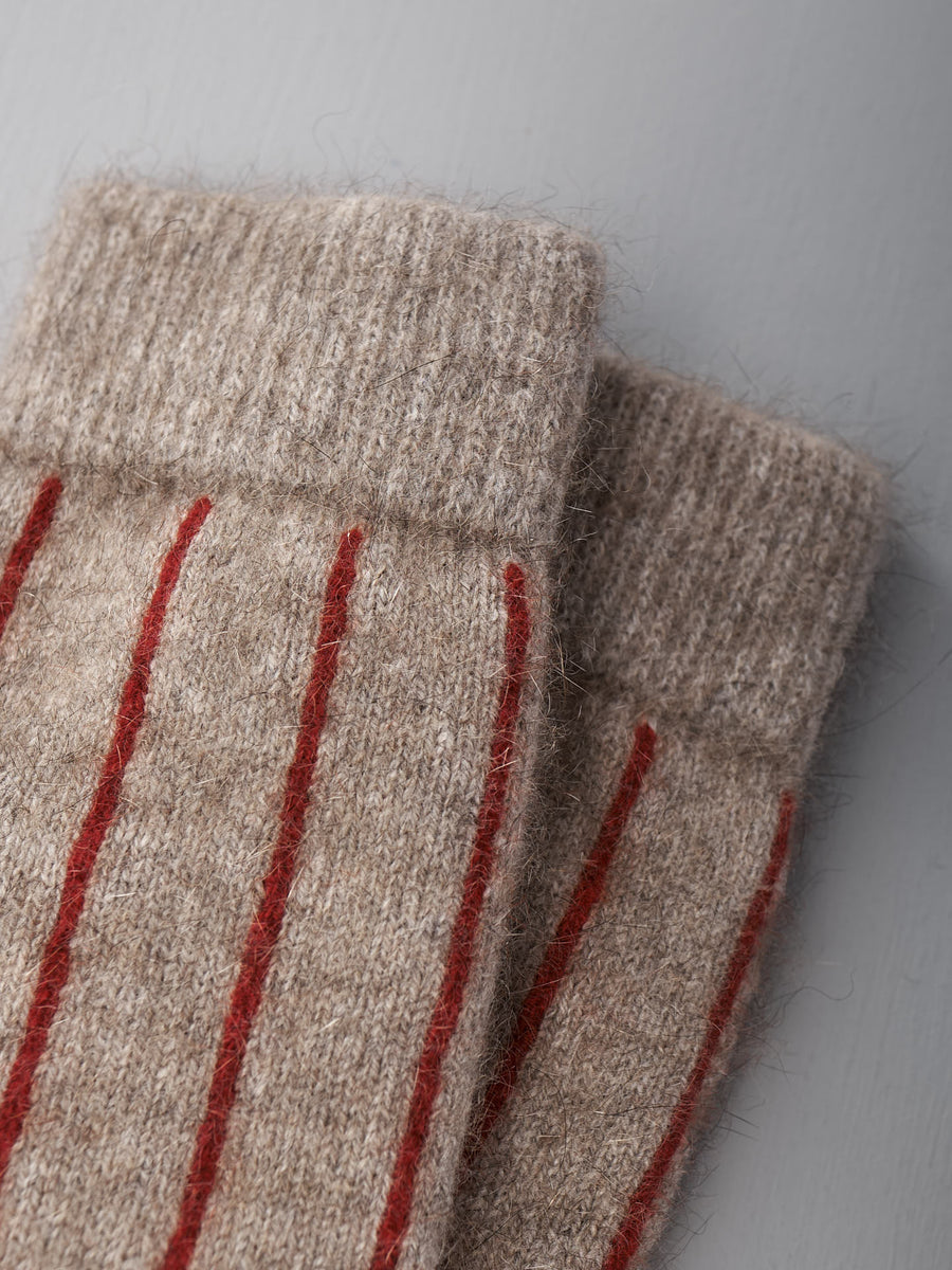 Possum Merino Socks Striped - Natural & Crimson