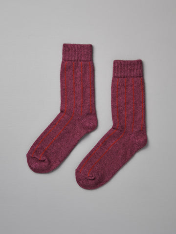 Possum Merino Socks Striped - Orchid & Crimson