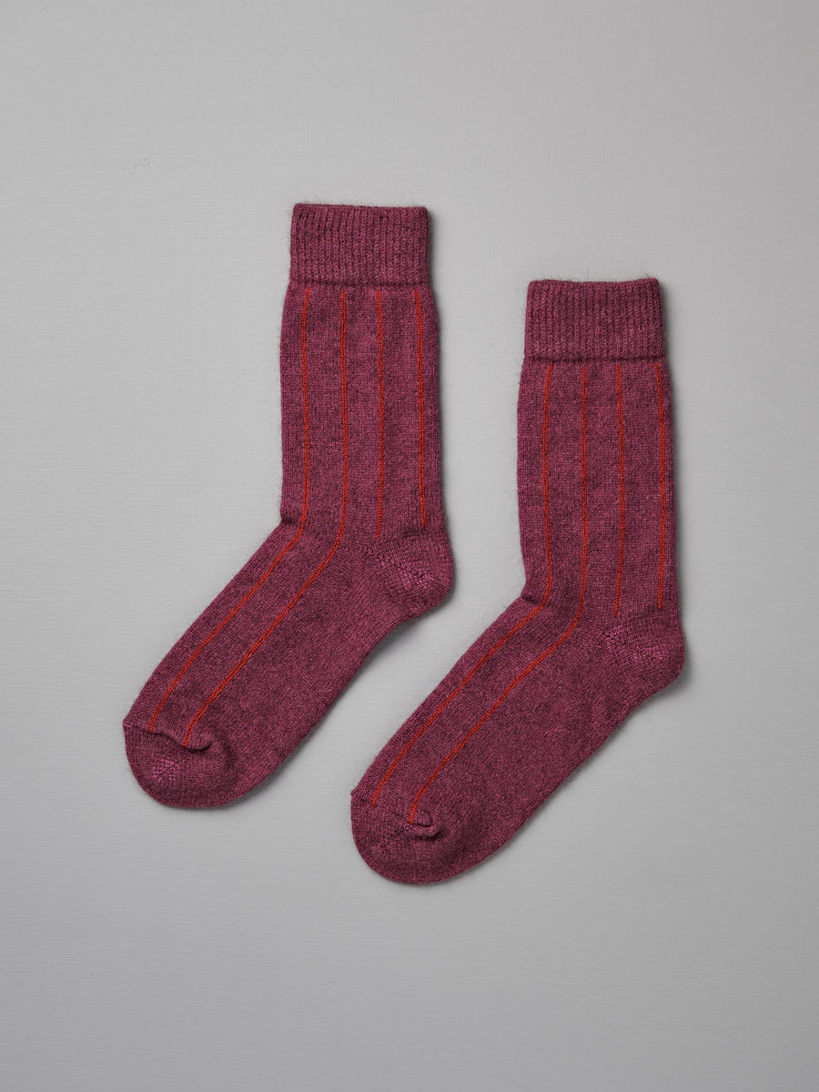 Possum Merino Socks Striped - Orchid & Crimson