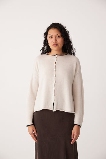 Trimmed Doll's Reversible Cardigan - Ivory & Black