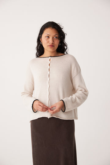 Trimmed Doll's Reversible Cardigan - Ivory & Black