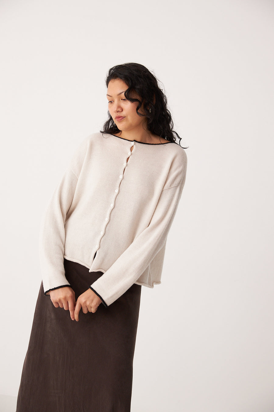 Trimmed Doll's Reversible Cardigan - Ivory & Black
