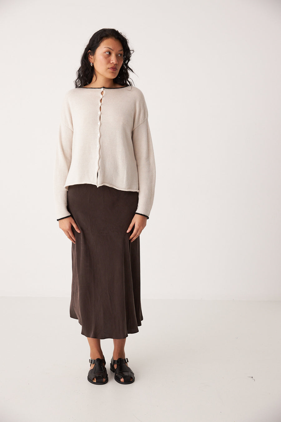 Trimmed Doll's Reversible Cardigan - Ivory & Black