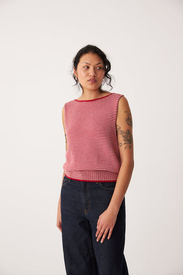 Striped Star Vest - Cherry and Creme
