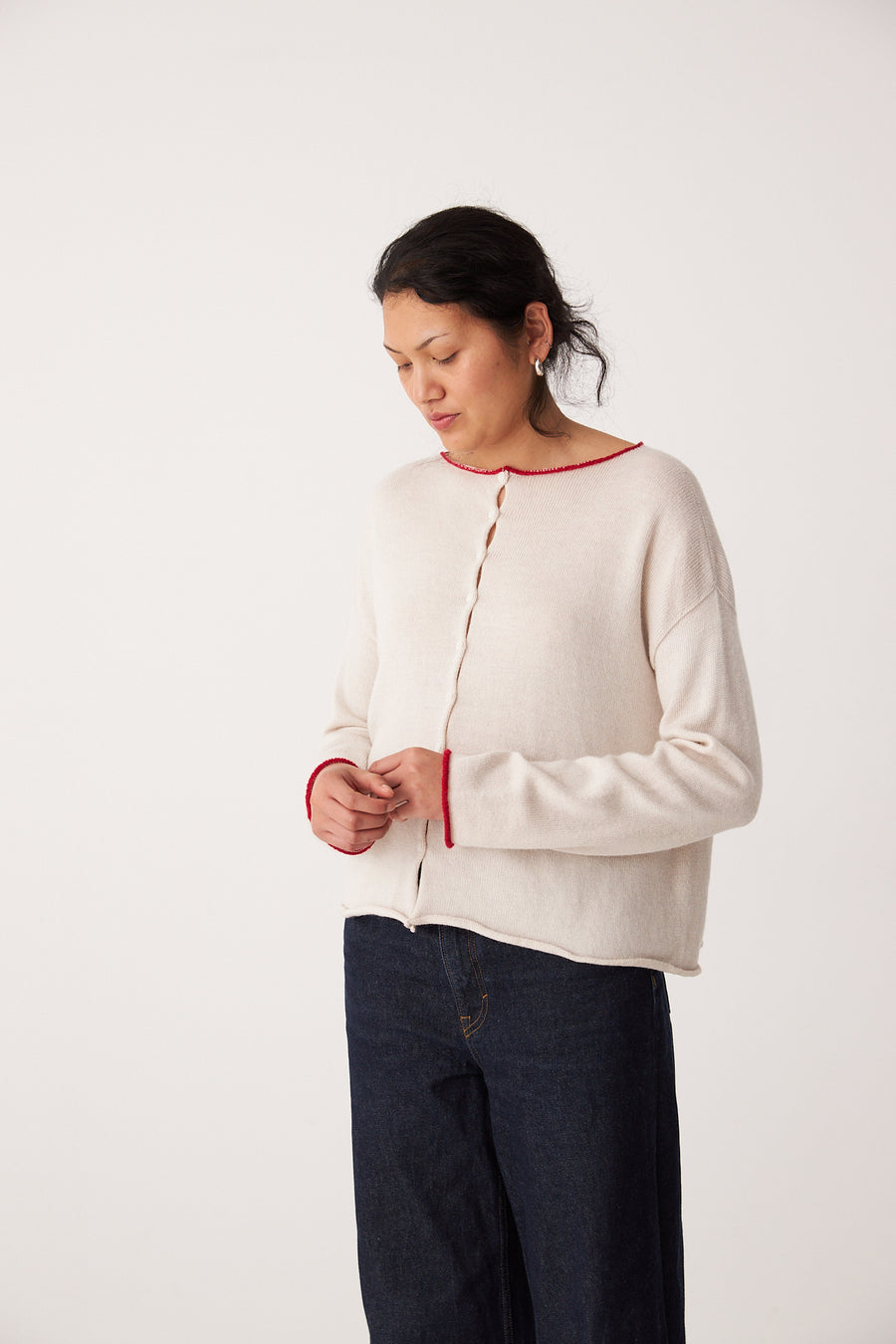 Trimmed Doll's Reversible Cardigan - Ivory & Red