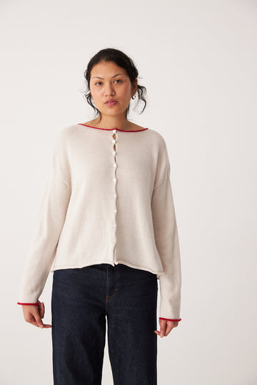 Trimmed Doll's Reversible Cardigan - Ivory & Red