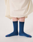 Tip Toe Crew Sock - Lake Blue / Cherry Trim