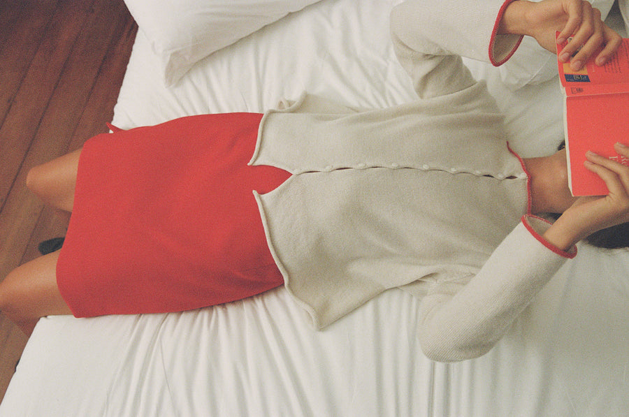 Trimmed Doll's Reversible Cardigan - Ivory & Red