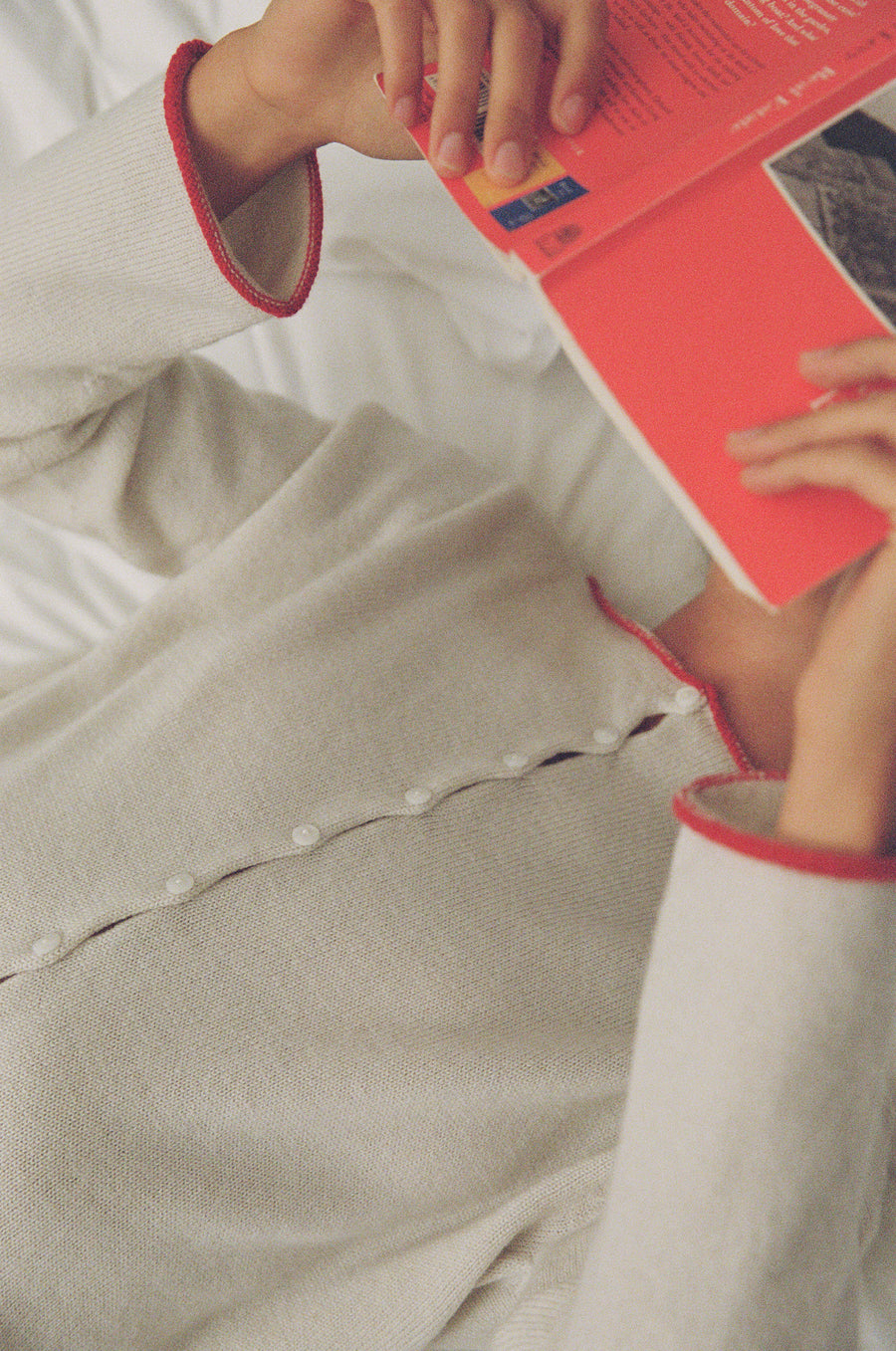 Trimmed Doll's Reversible Cardigan - Ivory & Red