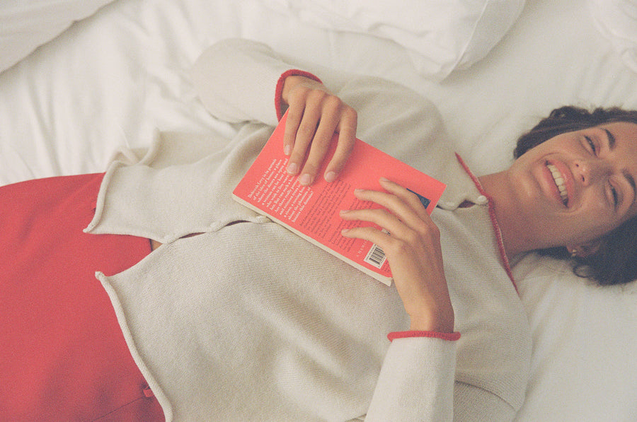 Trimmed Doll's Reversible Cardigan - Ivory & Red