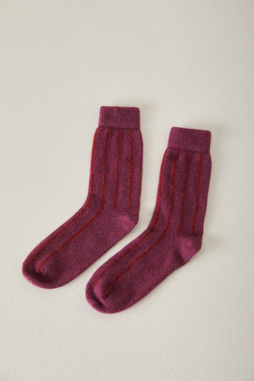 Possum Merino Socks Striped - Orchid & Crimson