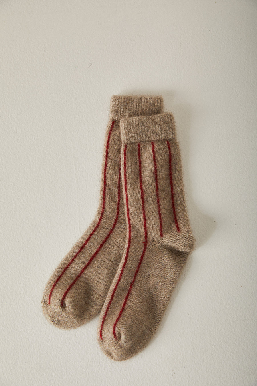 Possum Merino Socks Striped - Natural & Crimson