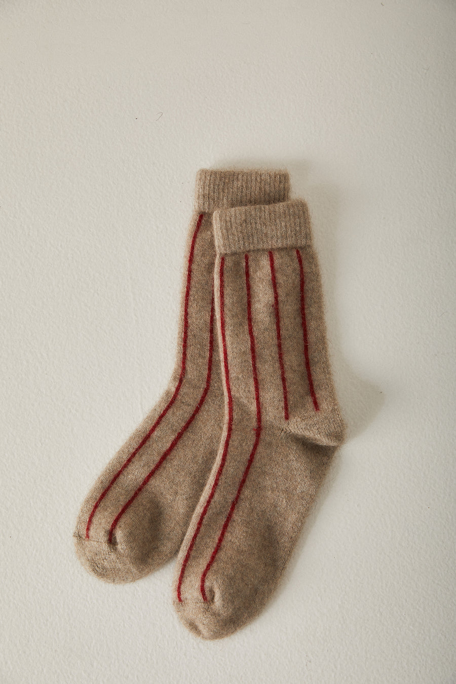 Possum Merino Socks Striped - Natural & Poppy